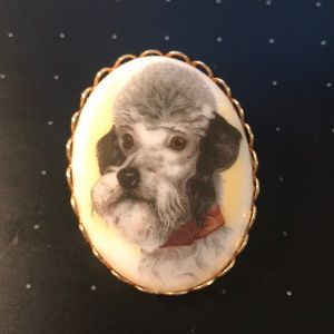 Vintage grey dog poodle or schnauzer portrait pin